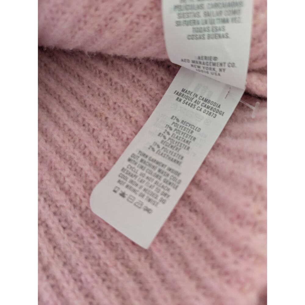 Aerie Classic Quarter Button Ribbed Knit Polo Sweater Pink Medium - Picture 6 of 6